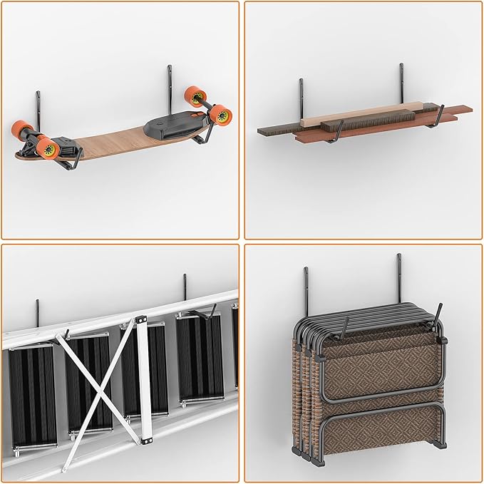 WALMANN Lightweight Kayak Storage Rack, Wall Mount Kayak Hooks for Garage Utility Storage Hangers for Canoe, Surfboard, Skiis, Snowboard, Paddle Board, Ladders (Pack of 2)