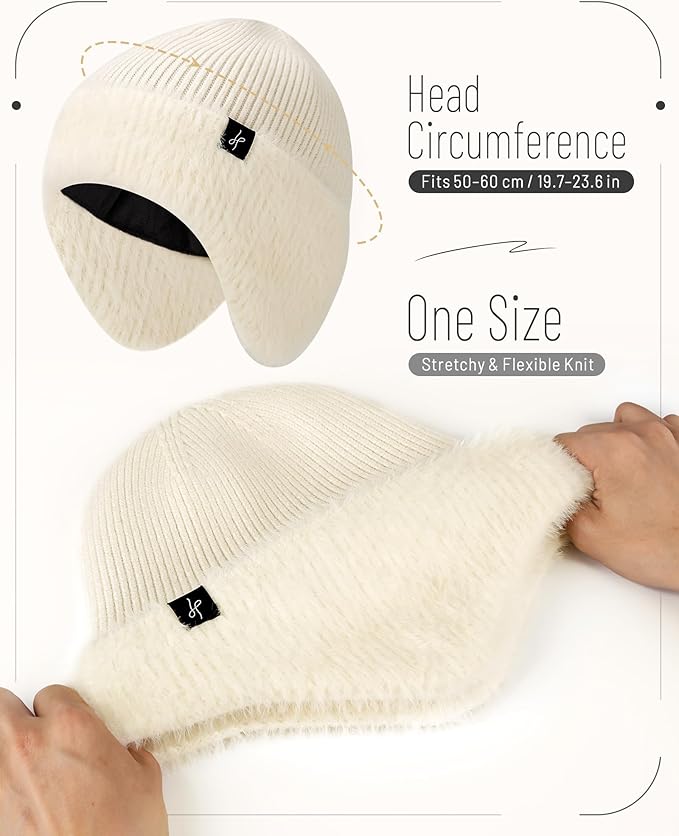 Winter Fleece-Lined Beanie with Earflaps, Warm Windproof Unisex Beanie Hat for Skiing, Hiking & Outdoor Winter Sports