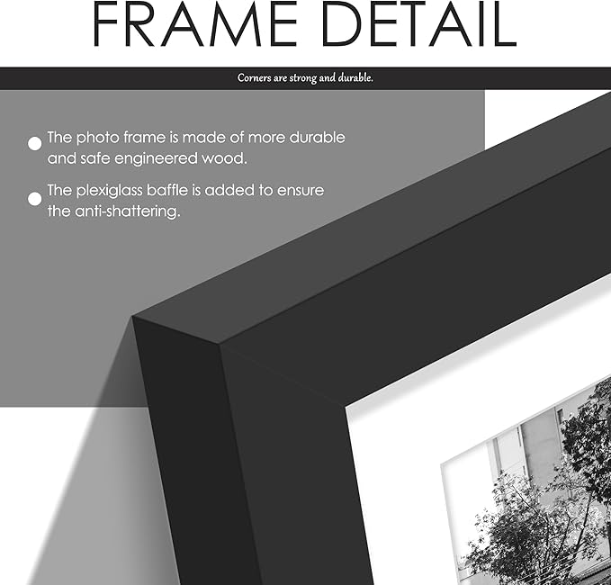 12.5x15 Collage Picture Frame, 4x6 Collage Picture Frame, Displays Five 4x6 inch Photos, Wall Decor Wall Hanging or Tabletop, Black Mat.