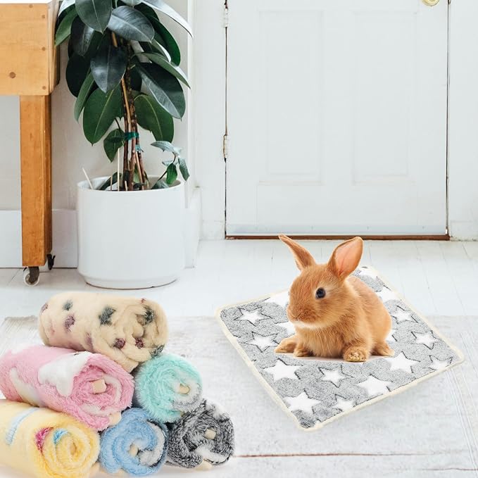 Guinea Pig Bedding Blankets, 6 Pack Soft Fleece Pet Cage Liner | Small Animal Cage Accessories for Rat Hedgehog Chinchilla Hamster Rabbit Bunny, Washable Sleep Mat Bedding Accessories