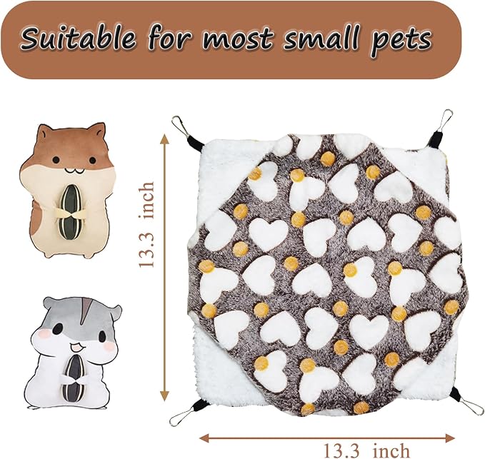 Guinea Pig Ferret Hammock for Cage - Machine Washable Double-Decker Hanging Bed - Fits Sugar Glider,Fancy Rat,Hamster,Gerbil - 13.3" x 13.3" - Love Coffee Pattern