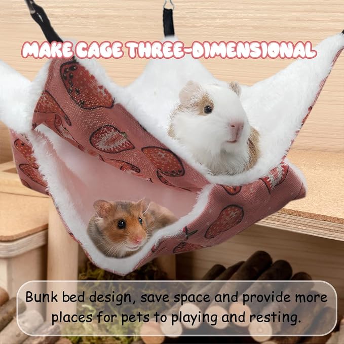 LYART Guinea Pig Rat Ferret Hammock and Warm Bed Small Pet Hideout Tunnel Cave Hanging Bunkbed Hammock Cage Toy for Hamster Sugar Glider Squirrel (4.Hammock X 2PCS)