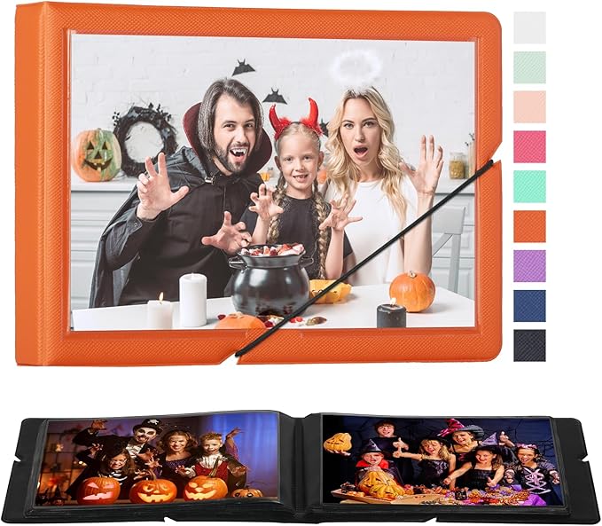 Lifting Small Photo Album 4x6 Holds 40 Photos with Customizable Cover，Mini Leather Picture Album Book for Wedding，Family，Baby Memories (Orange)
