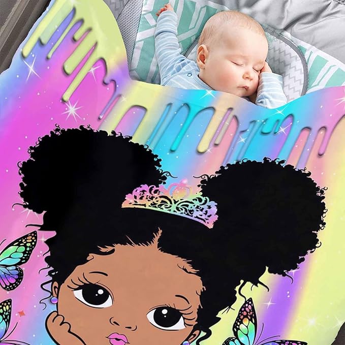 D-Story Custom Blanket with Name Text, Personalized Flannel Throws for Black Girls - Customized Gift for Kids