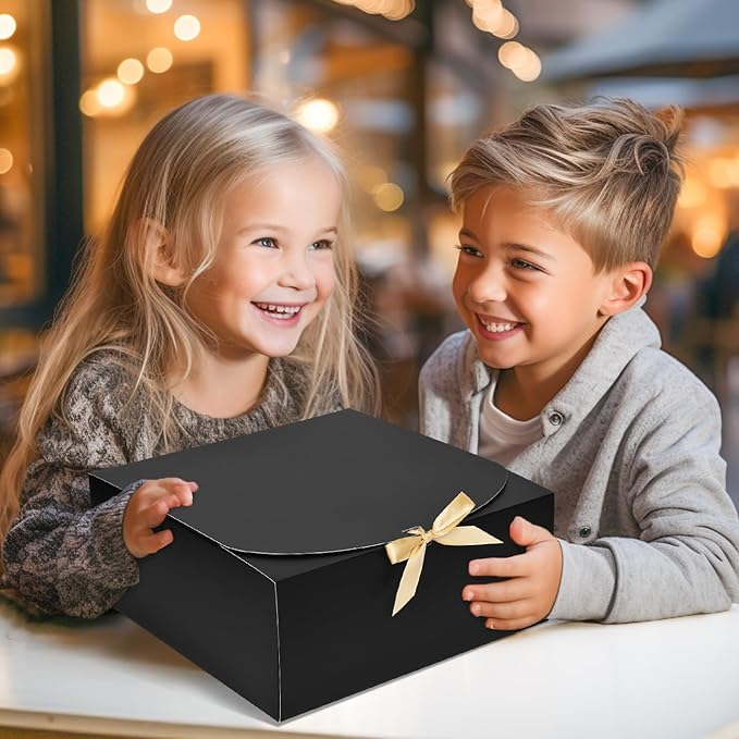 8Pack Large Gift Boxes with Lids, 12x12x5 Inches Bridesmaid Proposal Box With Ribbon, Black Boxes For Gifts, Paper Gift Box For Presents, Wedding, Bridal Shower, Birthday Party
