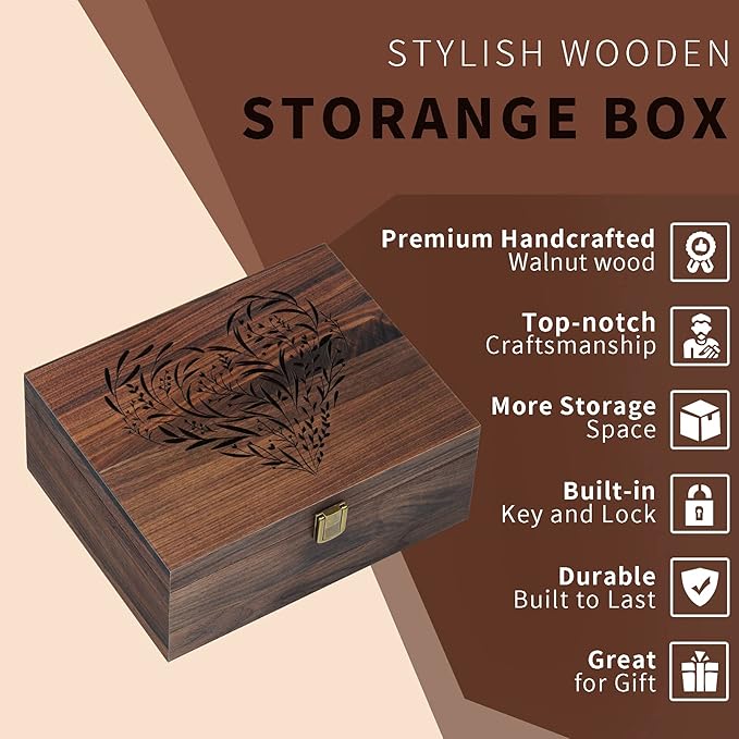 EXISTING Memory Box for Keepsakes, Floral Heart Laser Cut Wood Keepsake Memory Box, Large Wooden Storage Box with Hinged Lid, Keepsake Boxes Gift for Wedding, Valentines Day Anniversary Baby Shower