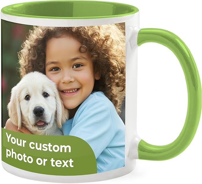 Personalized Mug, Custom Ceramic Mug with Photo and Text, 11oz, Pack of 100, Glossy Coffee Cup, Perfect for Christmas, Secret Santa or as Holiday Gift for Family or Friends, White/Green