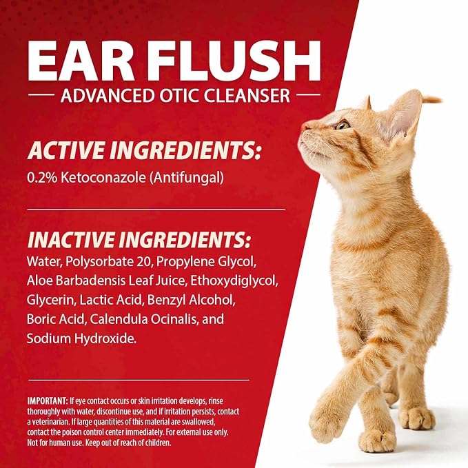 Jeffers Ear Flush for Dogs, Cats & Puppies, 8 oz - Otic Ear Cleanser Solution with 0.2% Ketoconazole, Aloe Vera & Calendula, Gentle Ear Wash for Pet Hygiene, Grooming, Wax & Debris Cleaning