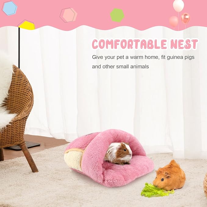 YUEPET Guinea Pig Bed, Warm Fleece Slipper Cuddle Cave, Pink | Cozy Guinea Pig House, Portable Guinea Pig Hideout, Thick Coral Fleece, Washable Cushion, Folds Flat for Storage