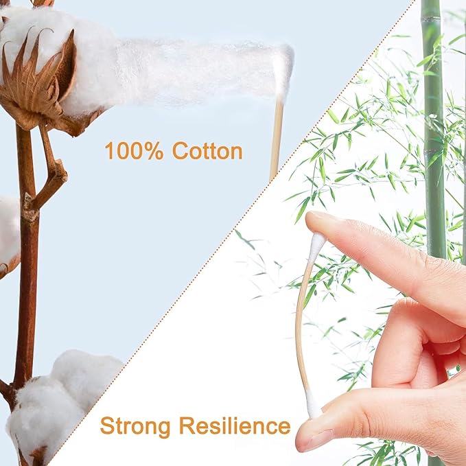 1000-Pack Bamboo Cotton Swabs Bulk (5x100 Round + 5x100 Pointed Tips) - Biodegradable Double Ended Swabs for Gun Cleaning, Pet Ear Care, Makeup & Electronics - Hypoallergenic & Lint-Free
