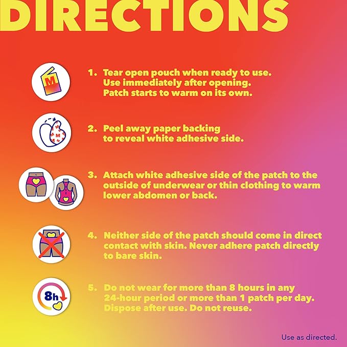 Midol Heat Vibes Menstrual Pain Relief Heat Patches - 6 Count Pack for Period Cramps and Backache