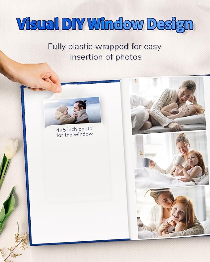 Photo Album 4x6 with 300 Pockets,Slip-in Picture Albums,Linen Cover Memory Book with Front Window,White Page Vertical Photo Book for Wedding,Family,Anniversare,Baby,Vacation