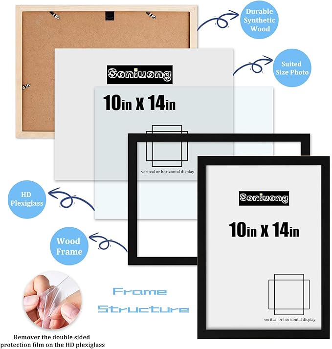 10x14 inch Wood Picture Frames for Wall Hanging,Diamond Painting Frames Rectangle Baby Scan Picture Frame for Family Walls Decoration,Anniversary,Wedding,Christmas,Halloween,Shower,Certificate (Black)
