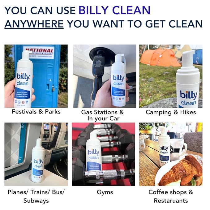 Billy Clean Mix 100% Natural No Rinse Waterless Soap, Hand and Body, Travel Size Foaming Hand Sanitizer Alcohol Free, Elderly and Kids