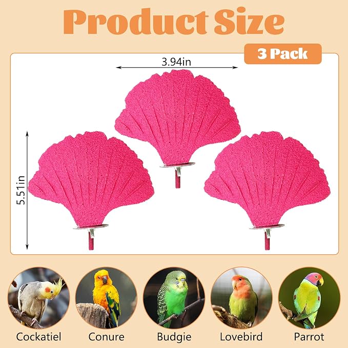 3 Pcs Bird Perch Resin Bird Beak Grinding Stone Leaf Shape Perch Stand Foot Clawing Trimmer Birds Cage Accessories for Cockatiels Conures Budgies Lovebirds (Pink)
