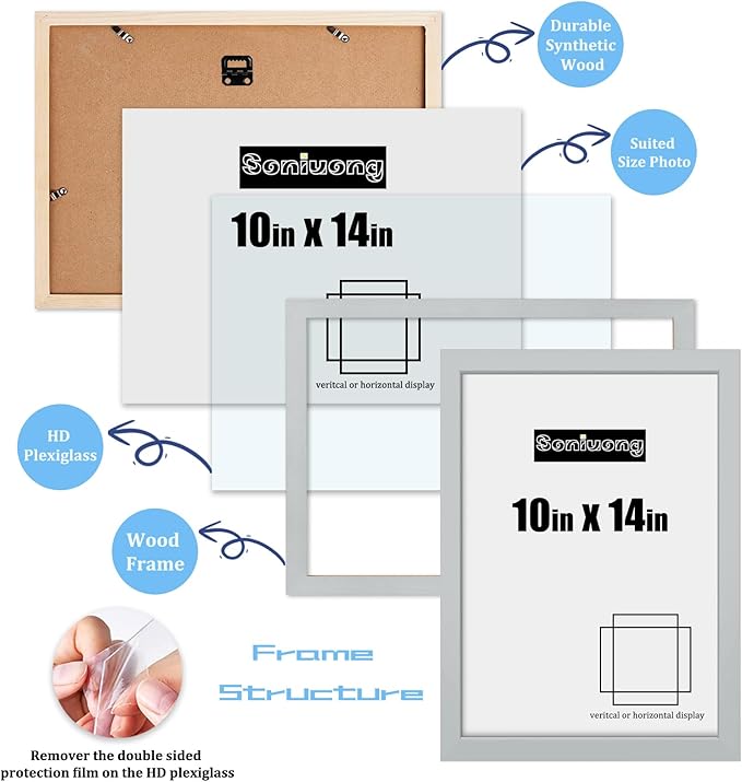 10x14 inch Wood Picture Frames for Wall Hanging,Diamond Painting Frames Rectangle Baby Scan Picture Frame for Family Walls Decoration,Anniversary,Wedding,Christmas,Halloween,Shower,Certificate (Gray)