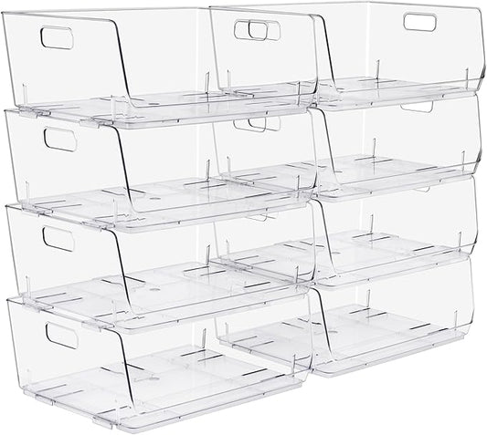 Sorbus Stackable Storage Bins Open Front, Clear Stackable Storage Bins, Pantry Bins for Storage and Organization, Acrylic Stackable Bins for Kitchen, Clear Pantry Organizer Bins (Large 8 Pack)