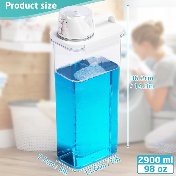 Laundry Detergent Dispenser-2 Pack, 98 oz Detergent Dispenser with 4 Removable Labels, Laundry Soap Dispenser for Laundry Room Organization and Storage, BPA Free & PET Plastic Clear