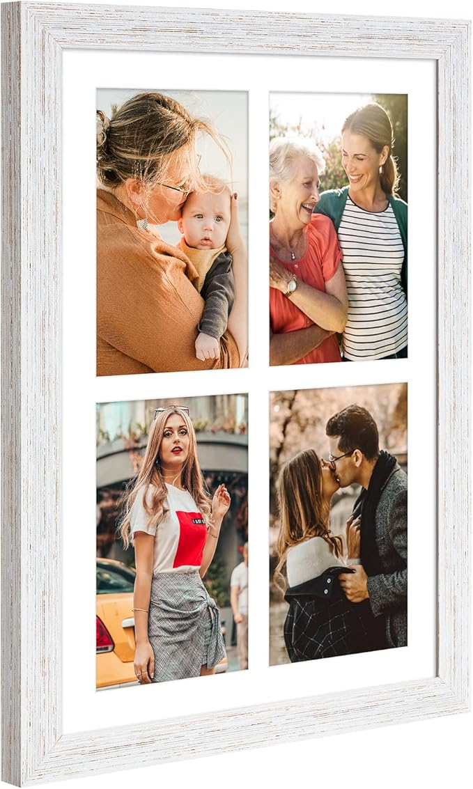 9x13 Collage frame with 4 Openings 4X6 Pictures, Multiple Picture Frame with Mat, Wall or Tabletop Decor, White Wood Grain,2 Pack