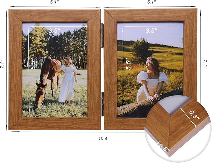 Double Vertical 4X6 Hinged PS Family Picture Frame Collage For Desktop or Tabletop (Wood Grain 46X2)