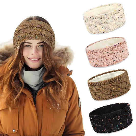 4 Pack Winter Headbands for Women Ear Warmers Warm Headbands for Women Knit Hair Bands Headwear for Cold Weather Winter Hair Accessory Ideal Gifts