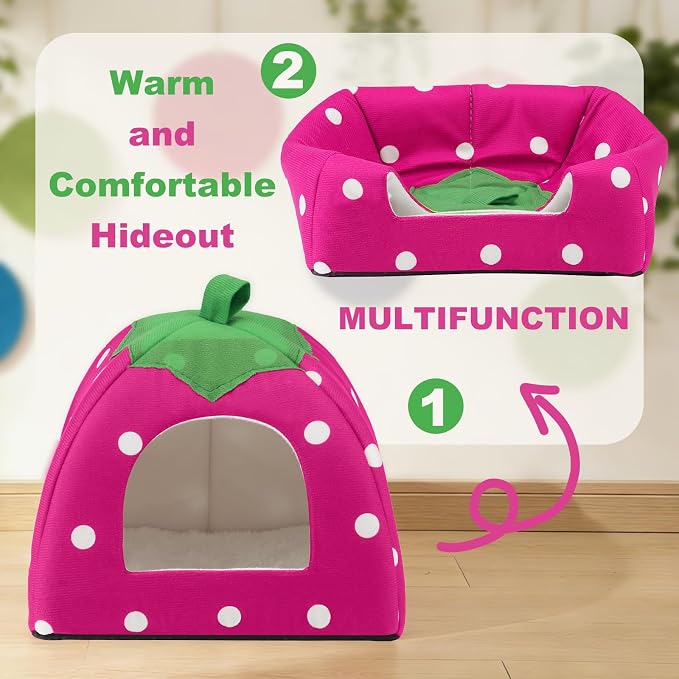 Guinea Pig Bed Rabbit Hideout Warm Fleece Cuddle Cup Washable Sleeping House for Small Animals Pet/Ferret/Chinchilla/Bunny (Pink)