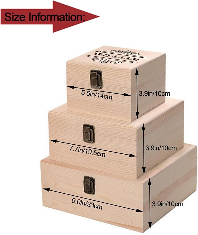 Personalized Keepsake Memory Box Custom Name Wooden Decorative Storage Box with Lids, Christmas Gift Box for Women Men Customized Gifts for Birthday Anniversary Wedding Graduation