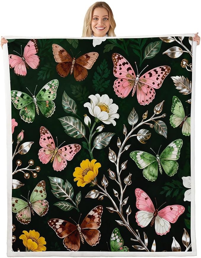 Feelyou Girls Butterfly Fleece Throw Blanket Throw 50"x60" Kids Cute Daisy Sherpa Blanket Plush Fuzzy for Bed Couch Chair Living Room, Beautiful Butterflies Bed Blanket Room Decor