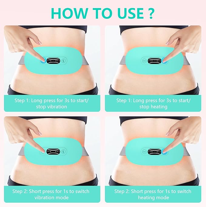 LISACOOL Portable Ccordless Heating Pad for Period Cramps Electric Waist Belt Device Portable Heatings Pad with 3 Heat Levels and 3 Massage Modes Birthday Gifts for Women and Girls (Sky_Blue)