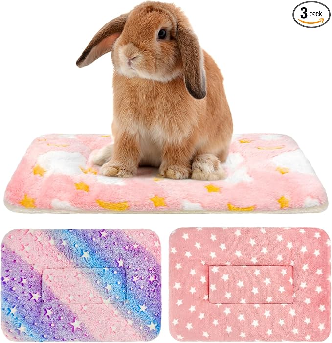 3PCS Guinea Pig Bed, Soft Rabbit Bedding, Fleece Bunny Mat | Warm Plush Cage Liner, Sleeping Blanket for Hamster Ferret Squirrel Hedgehog Rat