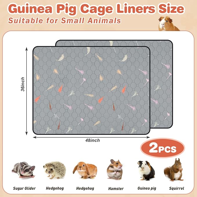 2Pcs Guinea Pig Cage Liners,Guinea Pig Fleece Cage Liners36''X48'' Super Absorbent Washable Pee Pads Reusable for Rabbit Hamster Chinchilla