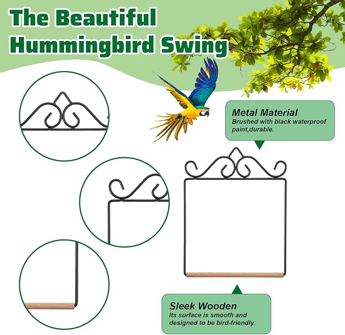 Hummingbird Swings and Perches 6.7x5.1in Humming Bird Swing | Hummingbird Perch for Hanging Indoor Outdoor Trunk Lawn Patio Garden