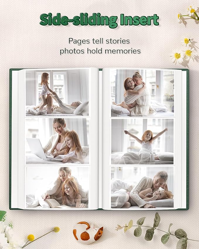 Photo Album 4x6 with 300 Pockets,Slip-in Picture Albums,Linen Cover Memory Book with Front Window,White Page Vertical Photo Book for Wedding,Family,Anniversare,Baby,Vacation