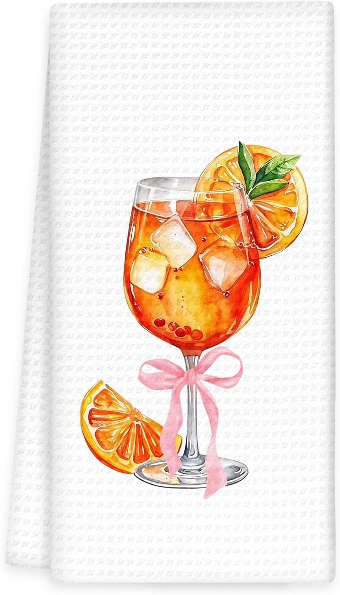 Aperol Spritz Decor Kitchen Towels, Aperol Spritz Gifts Hand Towels, Coquette Bow Cocktail Dish Tea Towel for Kitchen Home Bar Decorative, Gift for AperolSpritz Lovers Bar Cart Decor, 16x24In