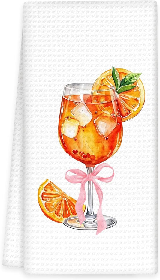 Aperol Spritz Decor Kitchen Towels, Aperol Spritz Gifts Hand Towels, Coquette Bow Cocktail Dish Tea Towel for Kitchen Home Bar Decorative, Gift for AperolSpritz Lovers Bar Cart Decor, 16x24In