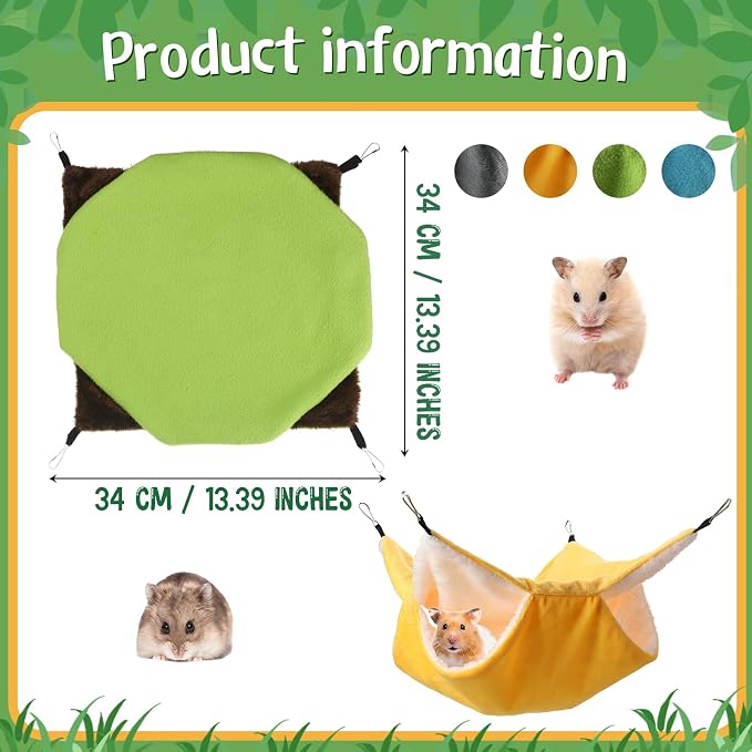 Nuogo 4 Pcs Guinea Pig Rat Hammock for Cage, Dark Color, Classic | Ferret Hanging Hammock, Double Sided, Guinea Pig Accessories for Small Animals, Squirrel, Chinchilla, Parrot, Sugar Glider