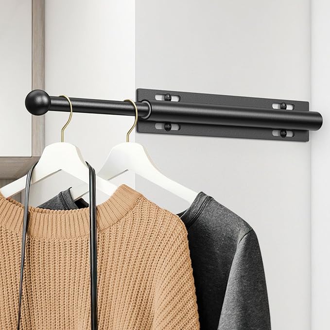 Valet Rod for Closet Pull Out, Retractable Slide Out Valet Rod Closet Organization, 12" Aluminum Valet Clothing Hanger Rods Perfect for Suits, Freshly Pressed Clothes, Black
