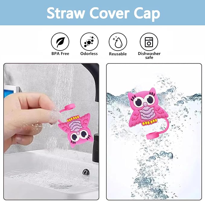 Animal Straw Toppers For Stanley Cups;Straw Covers Cap Toppers Compatible With Stanley 30&40 Oz Tumbler, Reusable & Silicone Tumbler Straws Topper For 0.4 Inch Tips Animal Lover Gifts (Owl)