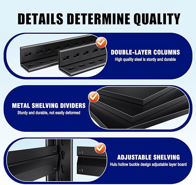 71" H Garage Shelving Heavy Duty Storage Shelves, Metal Adjustable Shelving Unit, Utility Garage Organizer Shelf for Basement, Pantry, Kitchen, Warehouse,15.7" D x 35.4" W x 71.2" H, Black