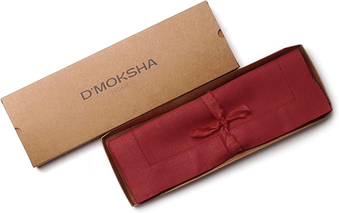 D'Moksha Homes Red Linen Placemats Set of 8 - Classic Hemstitch Placemats 14 x 19 Inch - 100% Pure Linen Table Mats for Fall, Thanksgiving, Christmas, Holiday - Handcrafted and Machine Washable