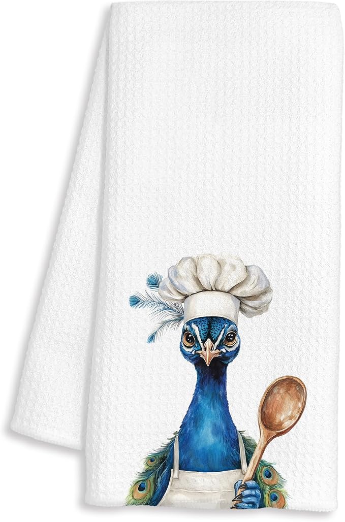 Funny Peacock Chef Kitchen Towels, Peacock Gifts for Women, Chef Gifts, Funny Peacocks Animal Decorative Dish Hand Tea Towels for Kitchen Bakery, 16x24 Inch
