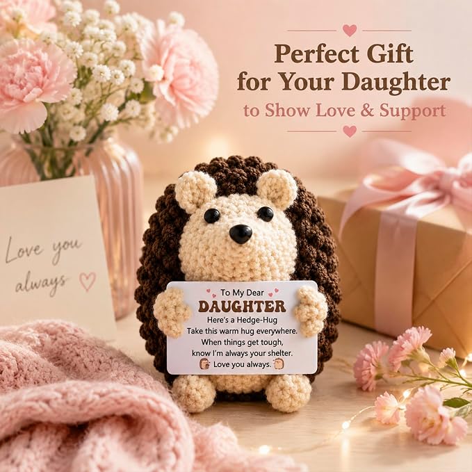 Daughter Gifts from Mom Dad,Funny Gifts for Daughter from Mom Dad | Birthday Gifts for Daughter Cute Handmade Crochet Hedgehog,Christmas Graduation Mothers Day for Girls,Cute Crochet Animal