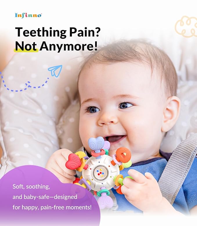 Baby Montessori Rattle & Teething Toys - Safe, Multi-Functional BPA-Free Silicone Sensory Learning Teether Baby Toys for Infant 0-12 Months Teething Relief & Fun Play Perfect Baby Gift for Boys Girls