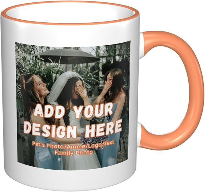 Custom Mugs and Coffee Cups Partial or Full Size Printed Creative Designs Customizable with Your Photos Images Text (Partial, Orange)