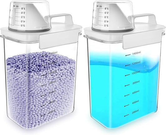 Supkiir 2 Packs Laundry Detergent Dispenser, 61Oz Laundry Powder Holder Container with Lids, PET Scent Booster Beads Dispenser for Organization Washing Powder Soda Powder Grain