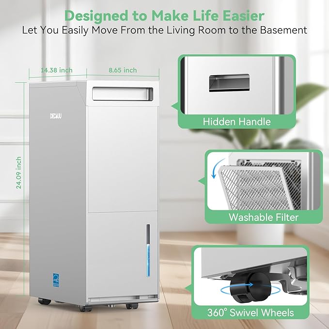5000 Sq.Ft Energy Star Most Efficient 2024 Dehumidifier with Pump,DECIUU Max 100 Pint (Standard 70 Pint) Dehumidifier for Basement with Drain Hose,Intelligent Humidity Control for Home Bathroom Garage