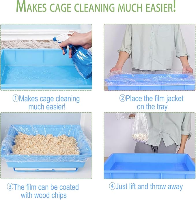 30 Pcs Large Rabbit Cage Liner Disposable Bunny Cage Liner Bag 34'' X 22''- Clear Elastic Pet Toilet Film Small Animal Tray Covers for Bunnies Ferrets Chinchillas Birds - Leak Proof & No Mess