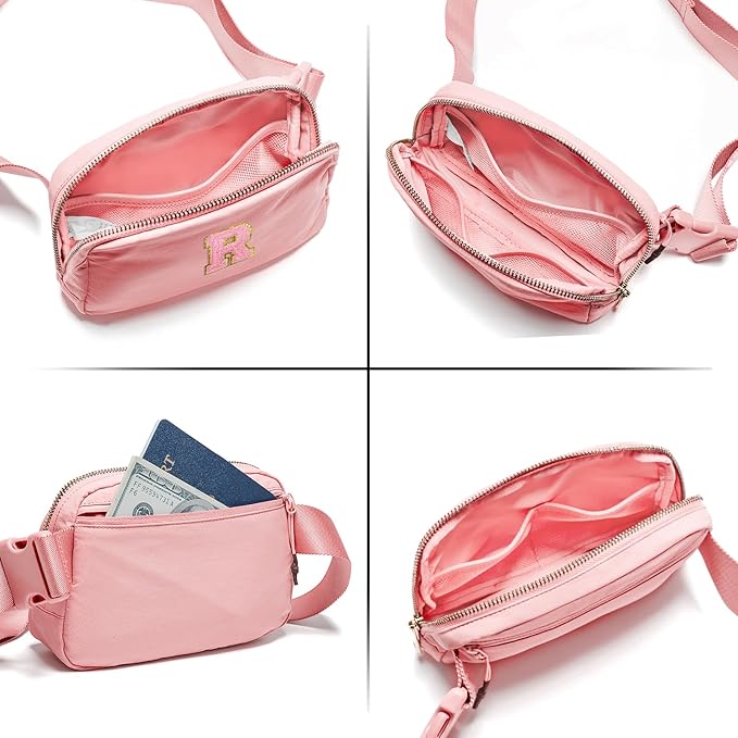 Gitus Customizable Belt Bag Fanny Pack for Girls Age 6-8 & 8-10 with Initial - Trendy Teen Girl Gifts (Light Pink-R)