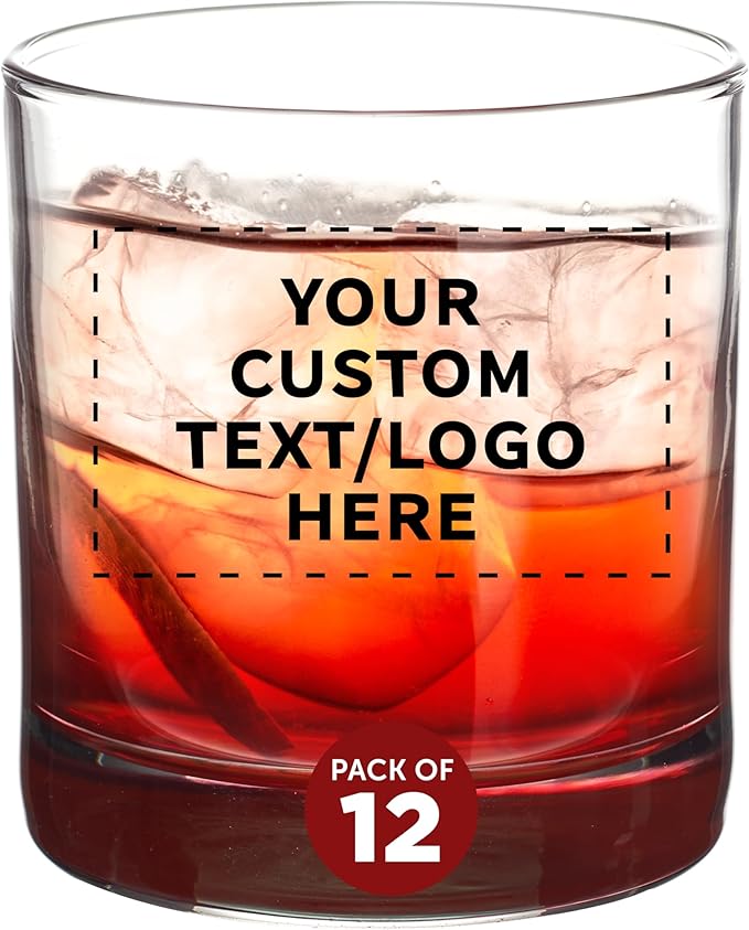 Custom Lexington Rocks Whiskey Glass 10.5 oz, Set of 12, Personalized Bulk Pack - Perfect for Scotch, Bourbon, Whiskey, Cocktail - Red