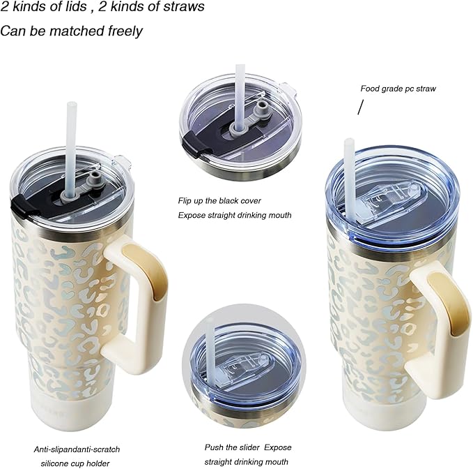 Jormungand 40 oz Tumbler with Handle and Straw, Vacuum Insulated Stainless Steel Cup & Water Bottle, Leakproof Lid, BPA-Free, Cup Holder Friendly for Travel, Keeps Drinks Hot & Cold White